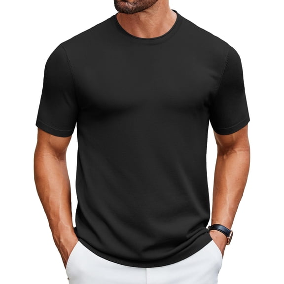 COOFANDY Men's Crewneck T Shirts Knit Tops Casual Fashion Summer Short Sleeve Knitted Pullover Solid Tees