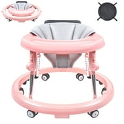 Baby Walkers, Baby Walker With Wheels, Walkers For Babies 6-12 Months, 9AdjustableHight, Anti-Rollover, Portable, Foldable, Baby Walkers and Activity Center For Girls & Boys (Pink)