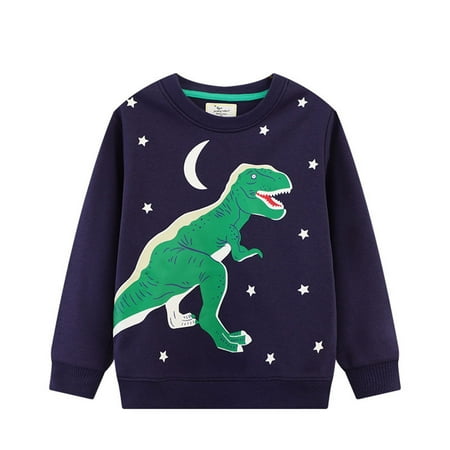 

LIhncine Boys Hoodies Children s Autumn Boy Round Collar Sweater Boy Loose Long Sleeved Glow In The Dark Dinosaur Boys Sweatshirts(Navy 12-18 Months)