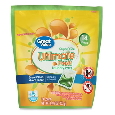 Great Value Ultimate Fresh Laundry Detergent Pacs, Original Clean, 14 Count