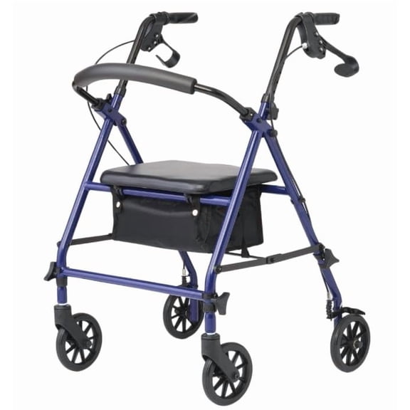 4-Wheel Rollator Walker for Seniors FSA/HSA Eligible– Blue Rolling Walker with Seat, Hand Brakes & Storage – Heavy Duty Frame Supports 350 lbs – Foldable Mobility Aid