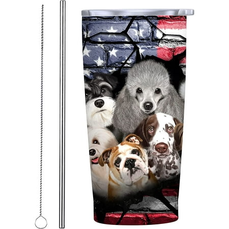 

American Flag Cute Husky Schnauzer Shih Tzu Poodles Boxer Dog Gifts Water Bottles - 20oz Tumbler Cups With Lid Steel Straw And Brush Mug - Stainless Steel Vacuum Insulated Water Coffee Thermal Cup