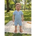 thumbnail image 5 of Cenuakty Toddler 6M 12M 18M 2T 3T 4T 5T Baby Boy Summer Outfit Casual Striped Button V Neck Short Sleeve Tops and Shorts 2 Pcs Set, 5 of 9