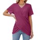 thumbnail image 2 of Blusa delgada con frente cruzado, blusa con frente cruzado de manga corta de color liso para mujer y niña, 2 of 7