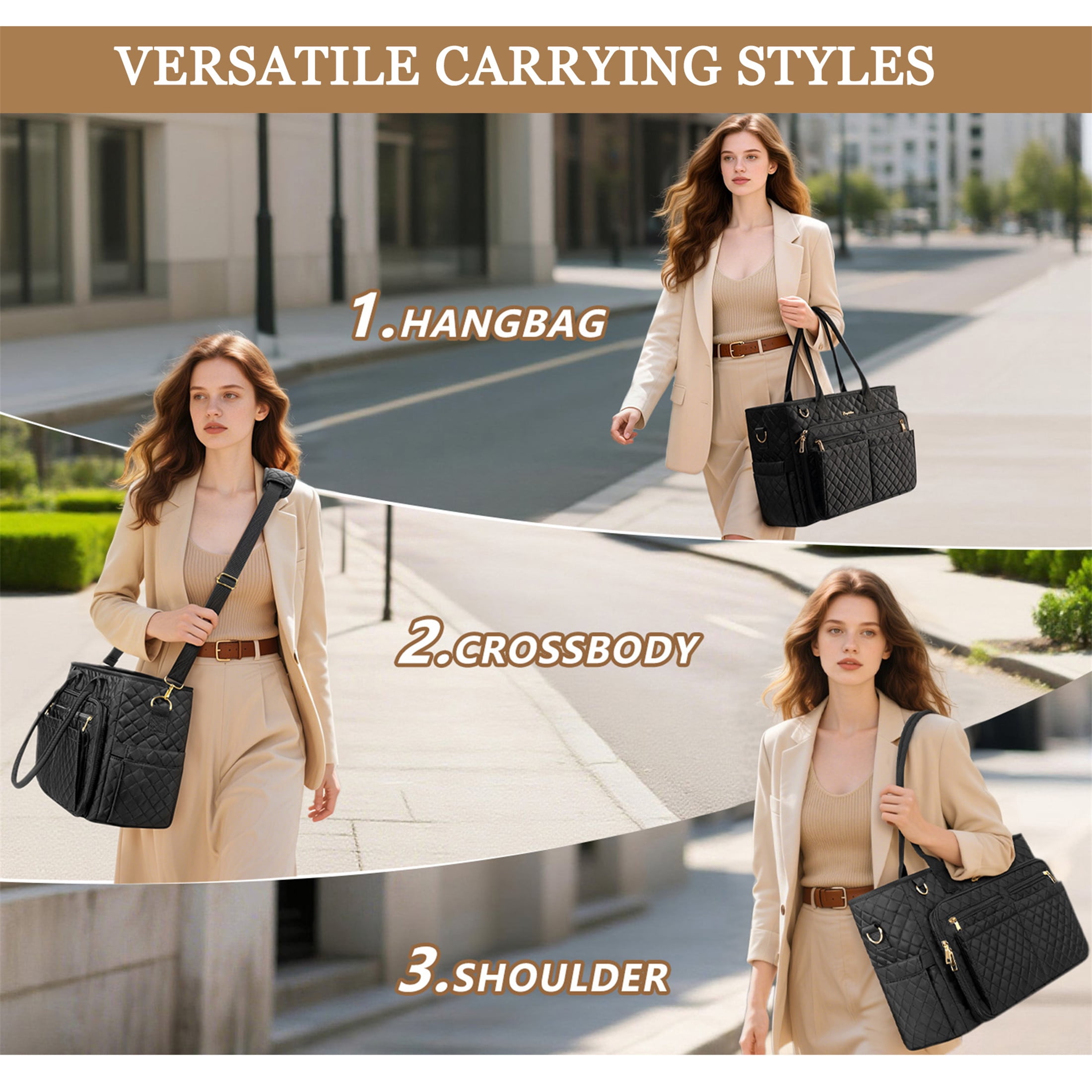 Teacher Tote Bag 15.6 inch Laptop Bag for Women, Work Bags Nurse Bible Bag Quilted Lightweight Laptop Tote Computer Briefcase for School Travel Office College, Grey