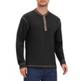 thumbnail image 4 of INSPIRE CHIC Men's Henley Shirt Long Sleeve Contrast Trim Button Neck Casual Top 2XL Black, 4 of 6