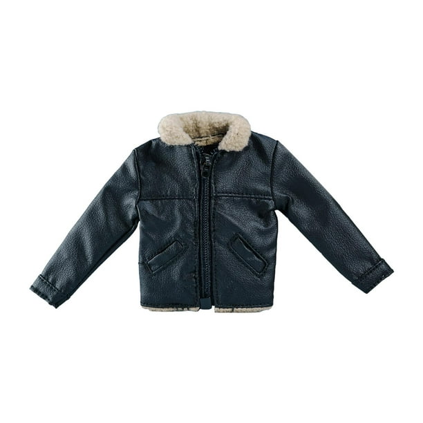 Chaqueta a escala 1/12 Sunnimix para muñeca de cuero PU negro