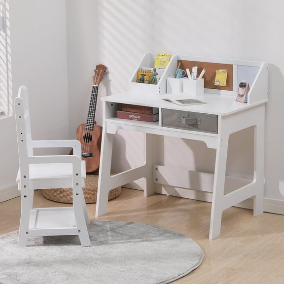 Kids' Desk and Chair Set,Kids Study Table with Storage Space,Children School Table and Adjustable Chair for Boys Girls