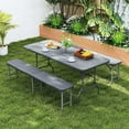 thumbnail image 4 of Costway 3 PCS Folding Picnic Table Set with 6 ft Table & 2 Benches HDPE Wood-Like Tabletop Gray, 4 of 9