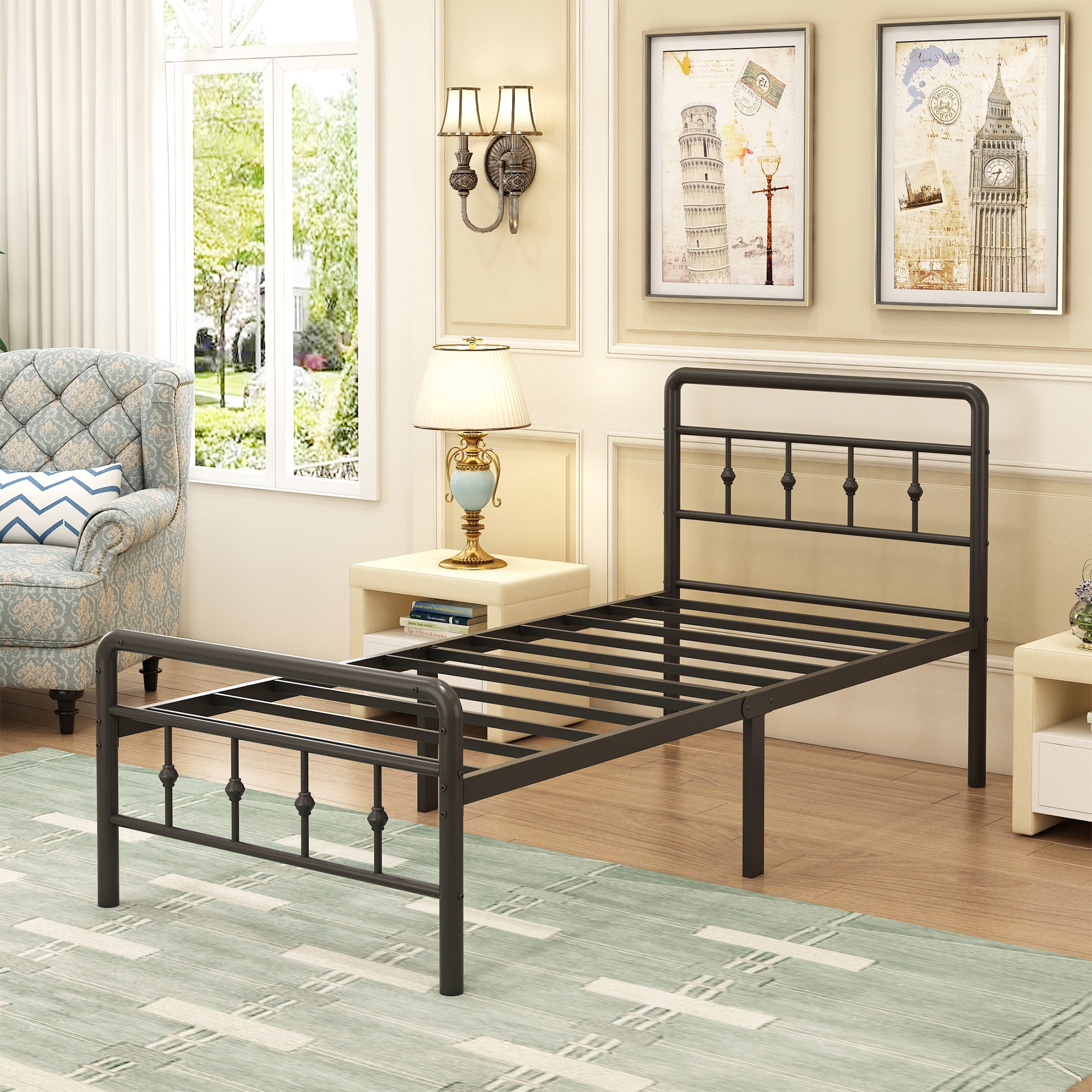Maenizi 18 inch Twin XL Bed Frames with Headboard and Footboard, Heavy Duty Metal Twin XL Platform Bed Frame No Box Spring Needed, Easy Assembly, Under Bed Storage, Noise Free, Black