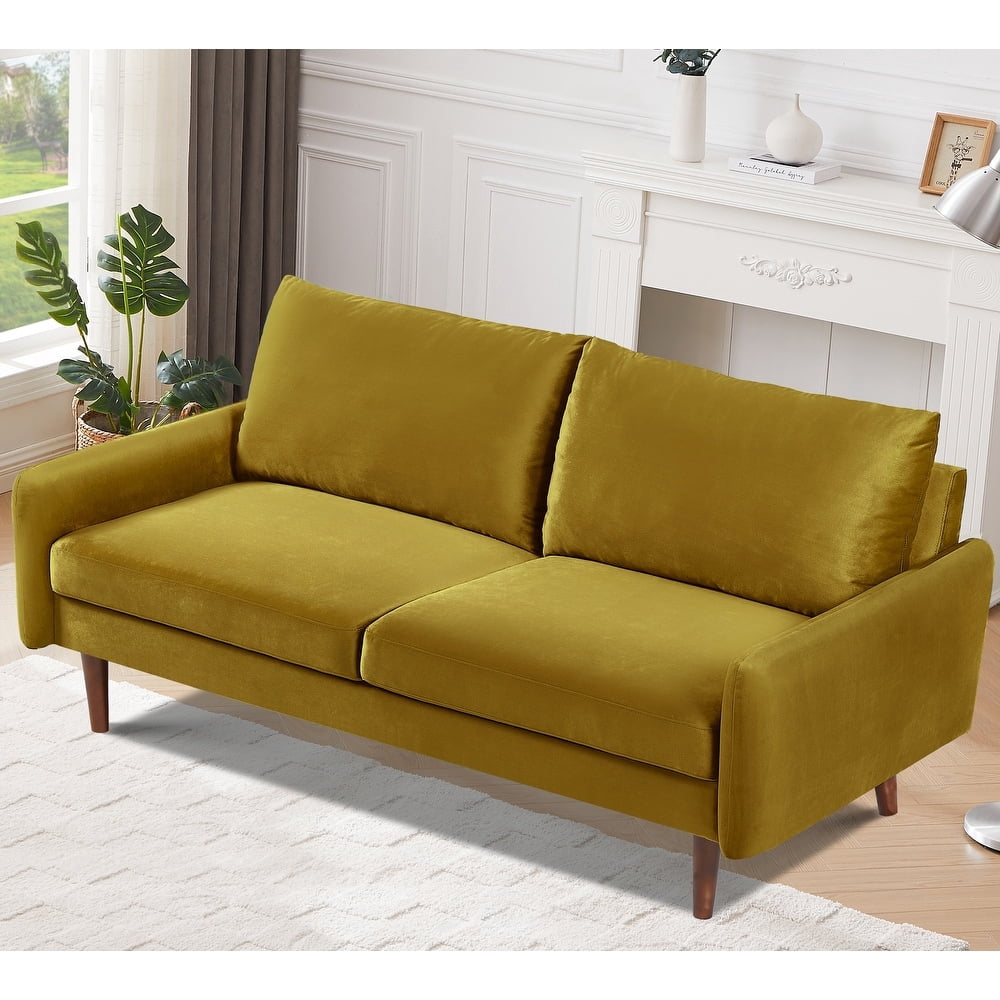 US Pride Furniture Maryellen 70''W Velvet Sofa, Yellow