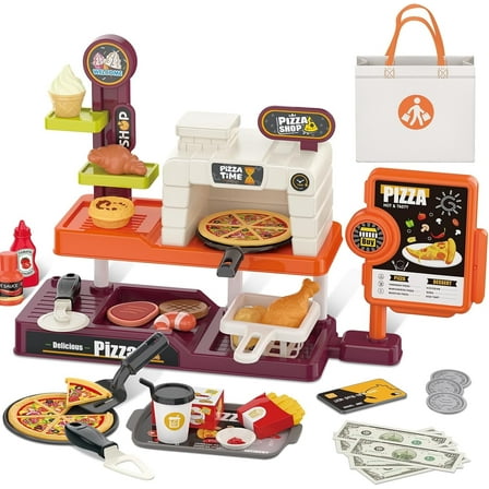 Style-Carry Pretend Play Pizza Store Toy for Kids, Pretend Play Food Accessories, Kitchen Cooking Playset, Gift for Girls 3-6 Years