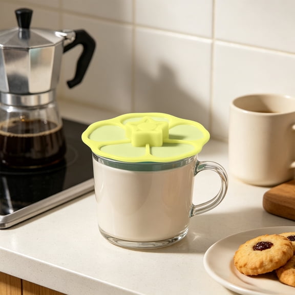 Bgliely Silicone Cup Lid - Reusable Flexible Food-Grade Silicone Cover for Mugs, Coffee and Tea, Airtight Spill-Proof, Dishwasher Safe Yellow
