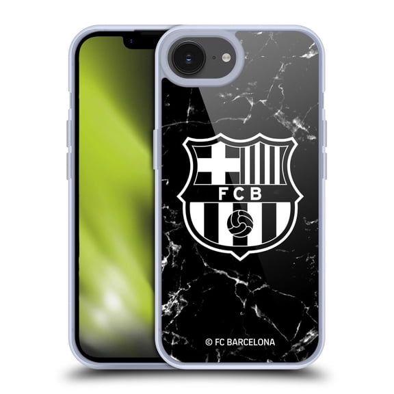 Head Case Designs FC Barcelona Crest Patterns Black Marble Soft Gel Case for Apple iPhone 16e