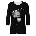 thumbnail image 4 of Plebaso Chemises à Manches 3/4 pour Femmes, Col Rond Décontracté, Hauts Imprimés, Coupe Ample, Blouses Printemps Été 2025 pour Femmes, 4 of 4