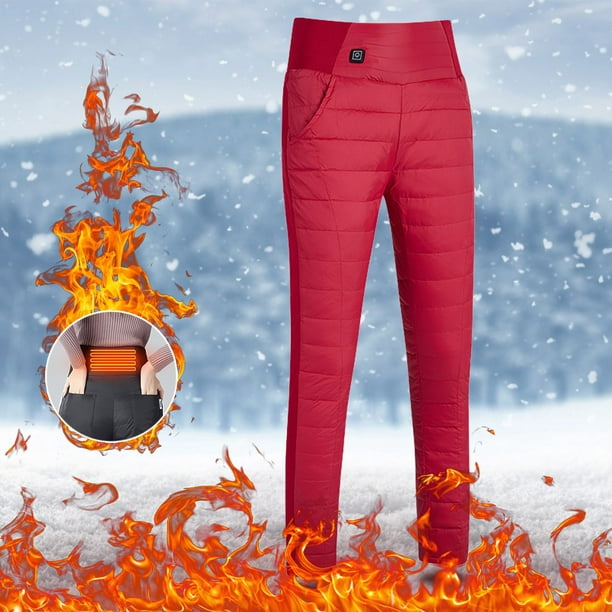 Pants Clearance Women Solid Casual Heating Warm Down Pants Outdoor Ski Warm  Abdomen Warm Waist Constant Temperature Electric Heating Pants Red L
