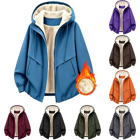 Tqcoqu Women's Fashion Casual Water Resistant Fleece Lined Hooded Jacket, Full Zip Warm Outerwear with Sherpa Lining,Women's,Size S-XXXL