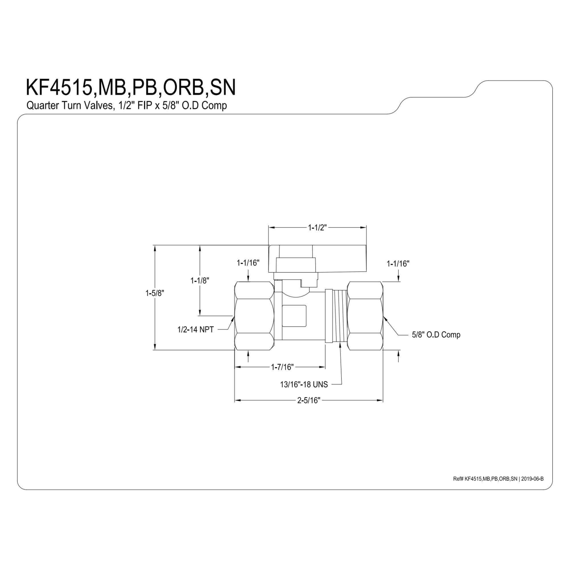 Kingston Brass KF4515ORB 1/2-Inch FIP x 5/8-Inch O.D. Comp Quarter-Turn Straight Shut-Off Valve in Oil Rubbed Bronze
