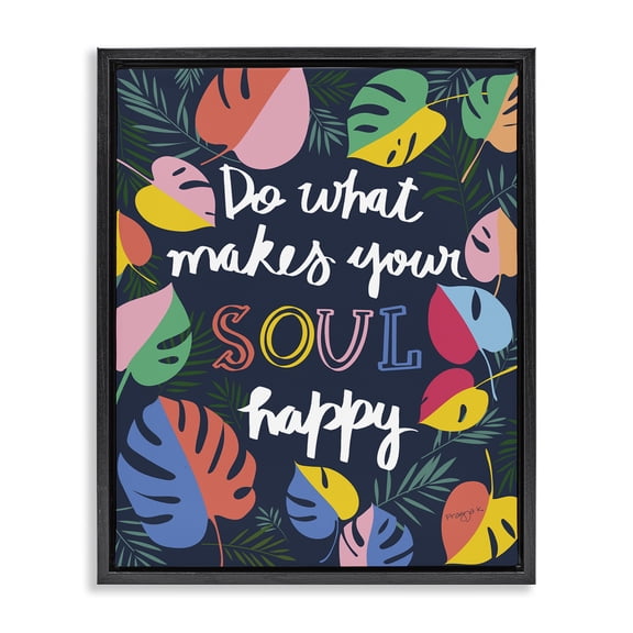 Stupell Industries Cottage Happy Soul Phrase Black Floating Frame Canvas Art, 25 x 31, by Pragya Kothari