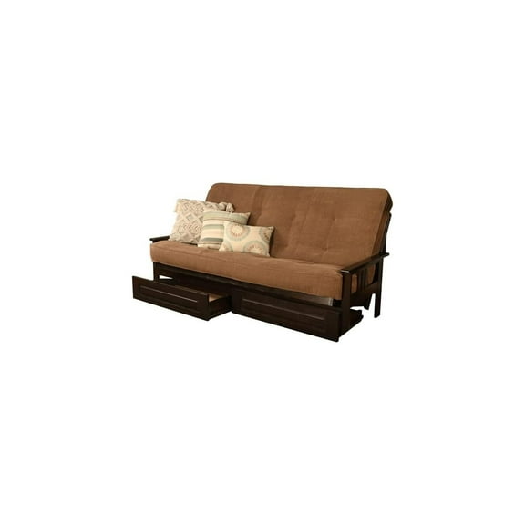 Queen Size Futon Mattress - Armless Design, Tufted Back, Mocha Brown Fabric Cover