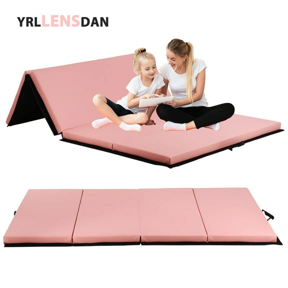 YRLLENSDAN Folding Gymnastics Mat Thick Exercise Mat for Home Workout Foldable Gym Mat for Kids Leather Tumbling Mat for Gymnastics for Home Schooling and Daycare Cheer Mat 46 ft,Pink