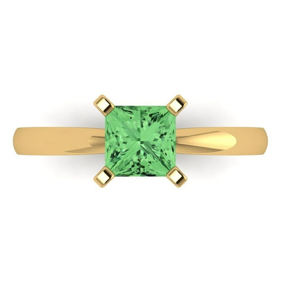 Solitaire Engagement Ring for Women - 1ct Simulated Green Diamond in 14K Yellow Gold Promise Ring