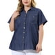 thumbnail image 2 of Women's Plus Size Shirt Short Sleeve Chest Pocket Button Down Denim Shirts Black Blue 1X, 2 of 7