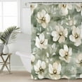 thumbnail image 5 of Vintage Magnolia Shower Curtain, 66" x 72", White Blooming Floral Green Oil Painting Waterproof Bathroom Curtain Washable Shower Curtain Set with 12 Hooks, 5 of 6