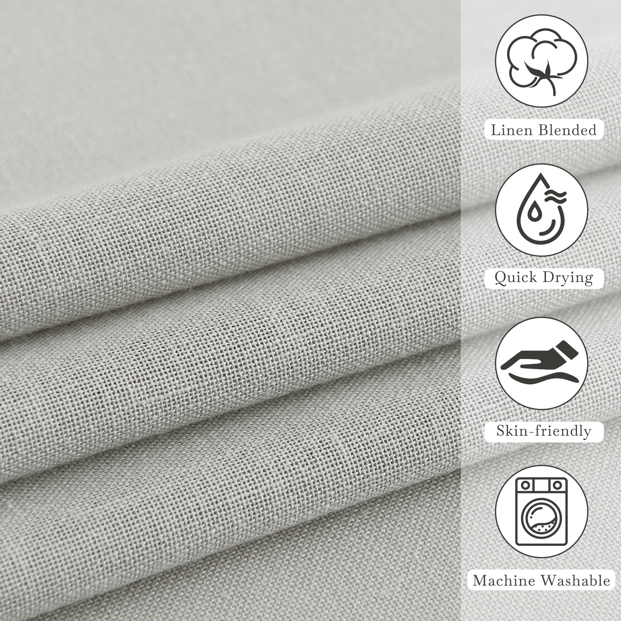 NICETOWN Linen Shower Curtain for Bathroom Linen Blend Button Hole Semi Sheer Lightweight Waterproof Shower Curtains for Bathtub, 72"x78", Hooks Included, Grey