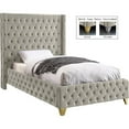 thumbnail image 3 of Meridian Furniture Savan Cream Velvet Twin Bed, 3 of 13