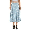 thumbnail image 4 of WTOBBY Women's Bohemian Floral Print Pocket Skirt Solid Color High Waist Maxi Skirt Casual Beach Skirt with Elastic Waist Drawstring Tiered Flowy Long Skirt,Light Blue XL, 4 of 4