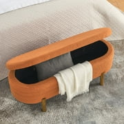 Storage Ottoman Bench for Bedroom end of Bed, Upholstered 46" Shoe Seat Storage Bench with Solid Wood Legs, Rectangle Cushion Padded Blanket Chest Cute for Living Room, Orange