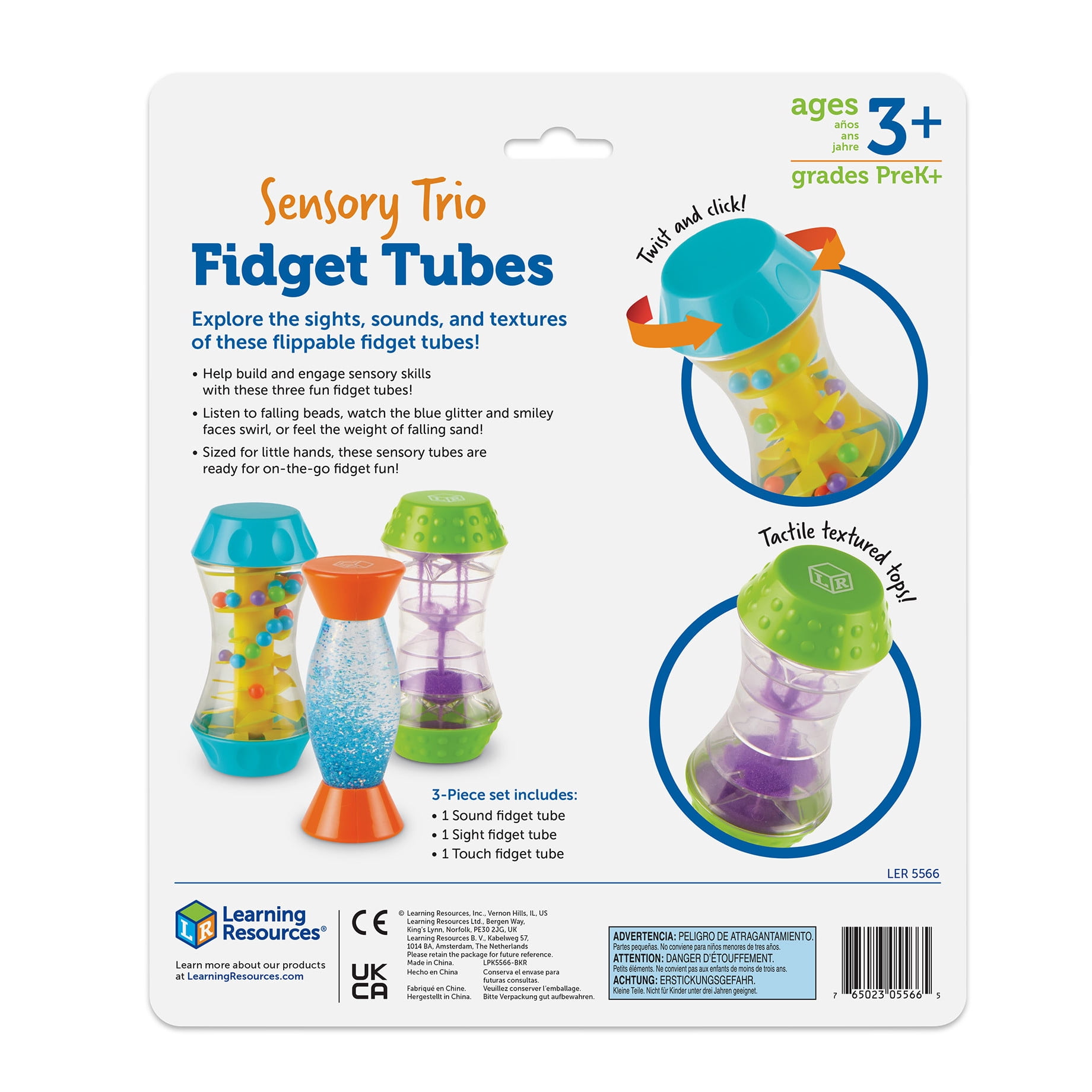 Learning Resources Sensory Trio Fidget Tubes - Tactile Play Tools, Ages 3 +