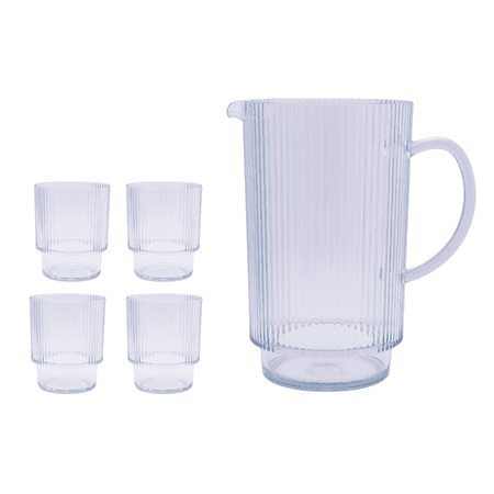 

Better Homes & Gardens Sage 2.2-Quart Plastic Ribbed Pitcher Set with Tumblers 5-Piece