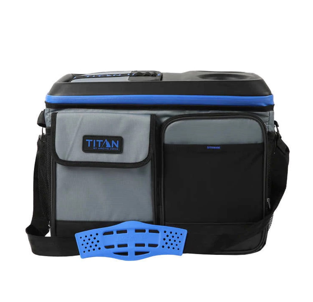 Titan 50-Can Collapsible Cooler Black & 2024 Red TableTop™ with 2 Drink Holders & Lid