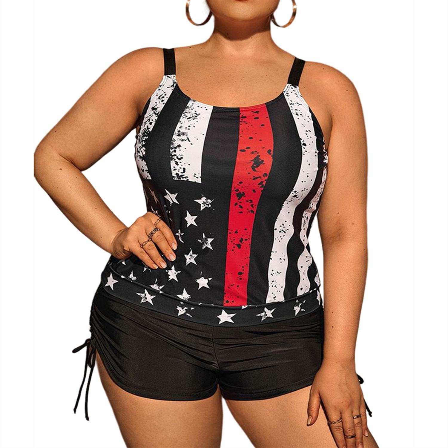American Flag Plus Size Swimsuits Two Piece for Women Swimsuit