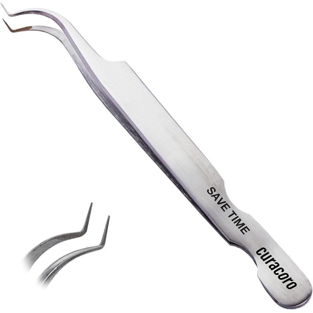 Curacoro Pince à Cils - Pince à Cils Professionnelle et de Précision à Pointe en Fibre pour Extensions de Cils, Pinces Multi-Formes et Usages pour Volume, Isolation et Cils Classiques (Argent, Gagnez du Temps)
