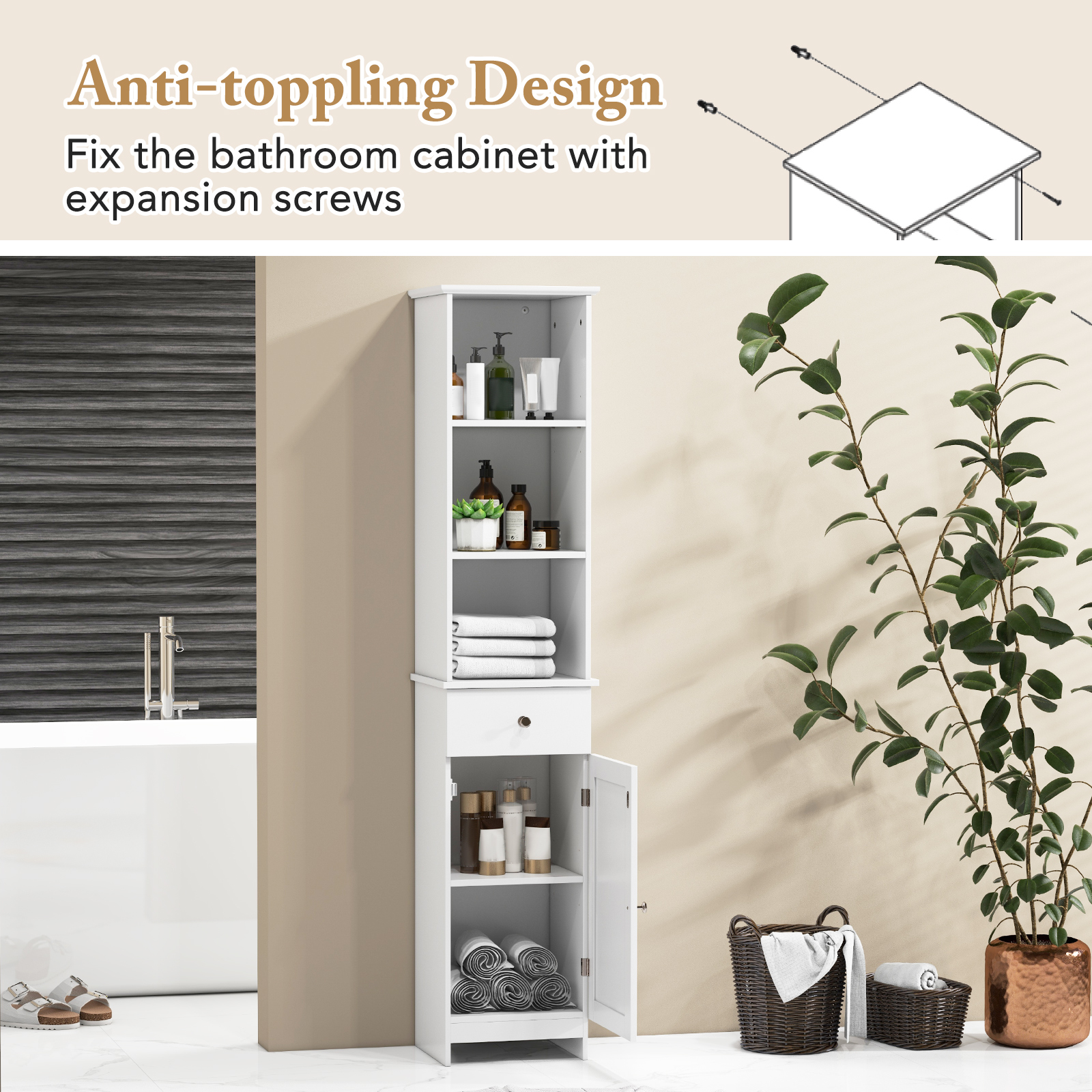 Giantex Tall Bathroom Cabinet with Adjustable Shelves, Freestanding Storage Organizer