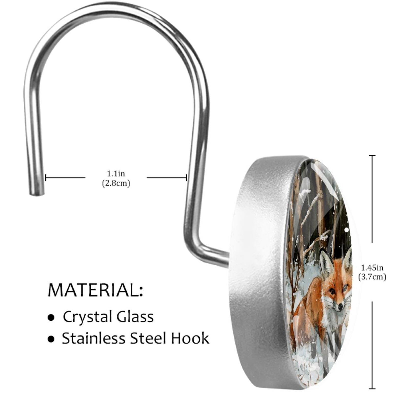 Little Foxes Snow Shower Curtain Hooks Round Crystal Glass, Set of 12 Shower Curtain Rings - Shower Hooks for Curtain Shower Rings