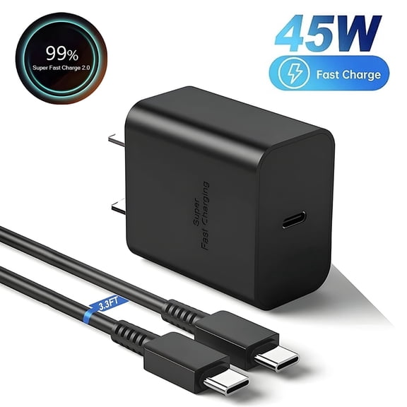 45W Super Fast Charger 2.0, USB C Power Adapter with 3FT Fast Charging Cable for Samsung Galaxy S26/S25/S24 Ultra, iPhone 17/16/15, Smartphone Accessories