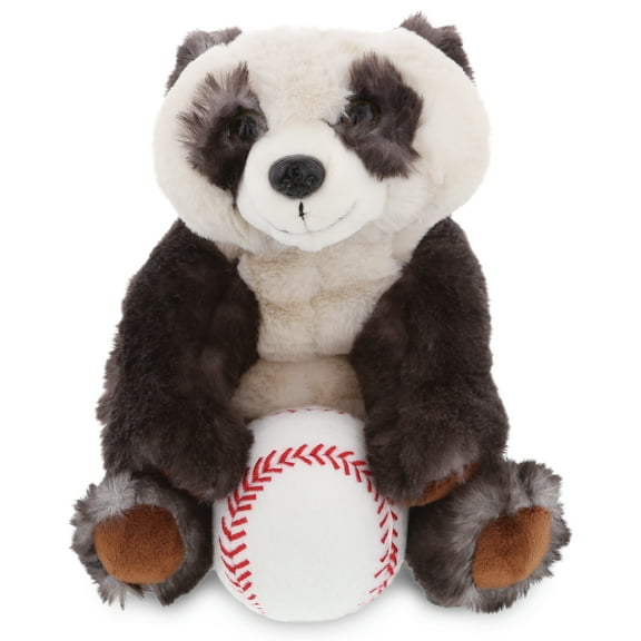 DolliBu Squat Panda Stuffed Animal with Baseball Plush - Soft Plush Huggable Panda, Adorable Playtime Plush Toy, Cute Wildlife Gift, Baseball Plush Doll Animal Toy for Kids and Adults - 10 Inch