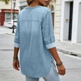 thumbnail image 5 of Miqool Women's Washed Denim Tunic Tops 3/4 Sleeve V-Neck Loose Fit Jean Blouse Casual Roll-Up Sleeve Everyday Shirts, 5 of 9