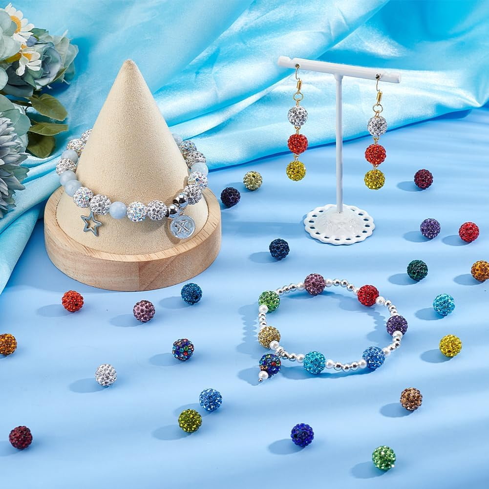 240pcs Rhinestone Beads 10mm Crystal Beads 24 Colors Pave Disco Ball Beads Polymer Clay Diamond Beads Round Beads for Pen Bracelet Necklace Earring Jewelry Making Christmas Decor DIY