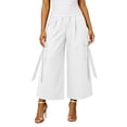 thumbnail image 6 of Karymi Women's Shorts Elastic High Waist Cargo Capri Pants, Wide Leg Cropped Trousers with Ribbon Detail and Pockets, Casual Solid Culotte Pants Women's Clothing, 6 of 7