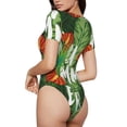 thumbnail image 2 of Kdxio Palm Leaves And Tropical Flowers for Women's Short-Sleeved Onesie Stylish Round Neck Pajamas Bodysuit Jumpsuit Nightwear-Large, 2 of 7