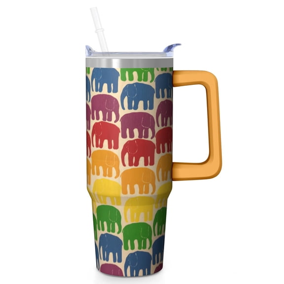 40 oz Stainless Steel Tumbler Elephant Travel Mug Vacuum Insulated Flip Straw Lid Handle Leak Proof Gift for Him Her Travel Tumbler Must Have