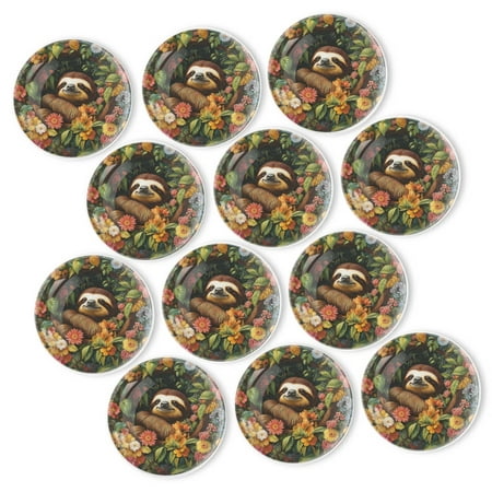 

Strong Refrigerator Magnet Fridge Sticker Lovely Sloth Surrounded By Colorful Flowers 12Pcs Beautiful Photo Decorative Magnet Set Small Round Crystal Glass Craftwork for Refrigerator Decor