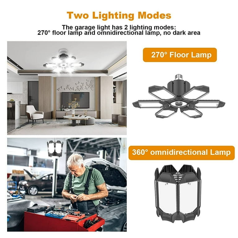 Adiding LED Garage Light Bulb 2 Pack Super Bright Basement Lighting W/ 6+1 Deformable Adiding LED Garage Light Bulb 2 Pack Super Bright Basement Lighting W/ 6+1 Deformable