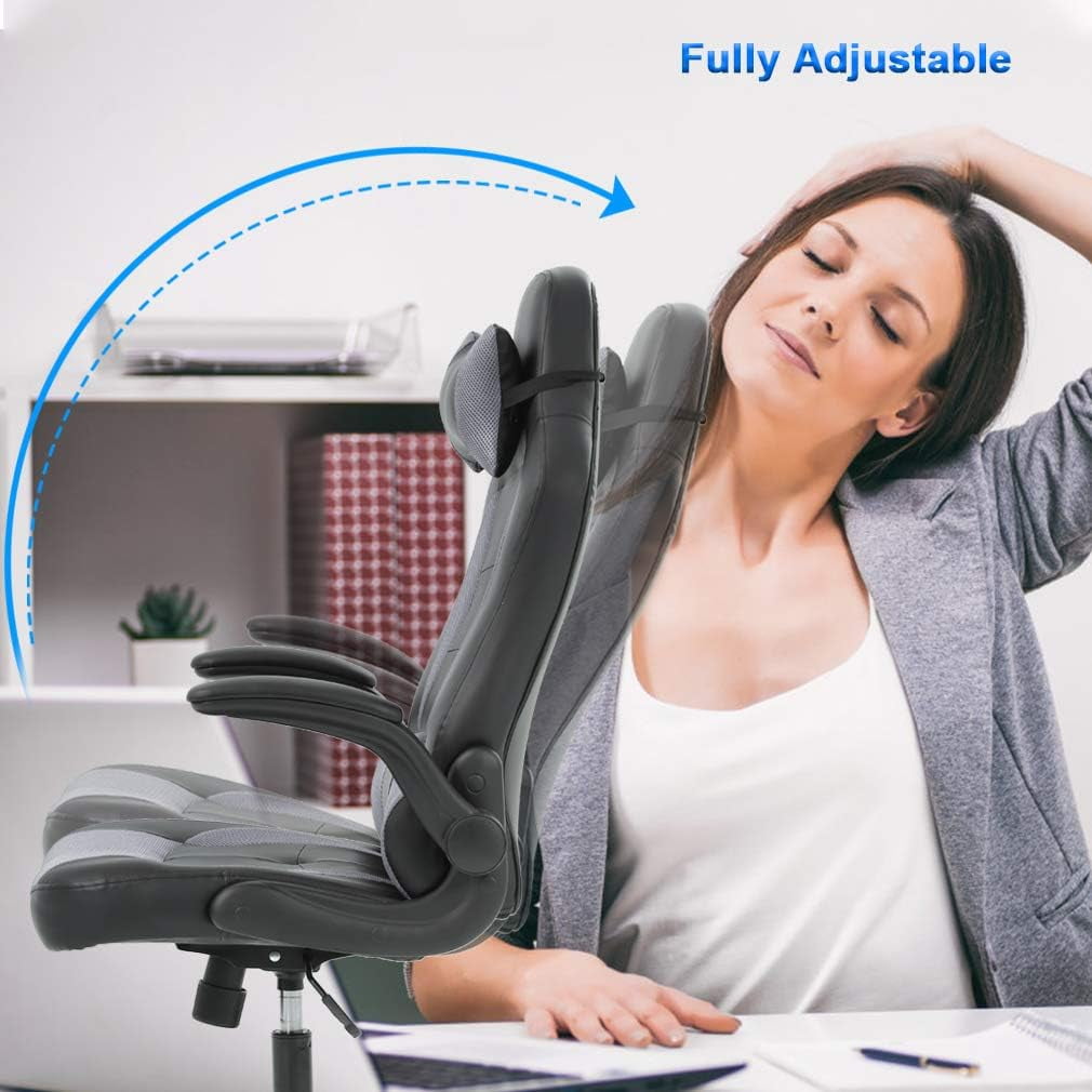 YRLLENSDAN Gaming Chairs，Office Gaming Chair with Lumbar Support Flip Up Arms Headrest Swivel Rolling Adjustable Computer Chair Racing Chair Gaming Chair for Adults Teens, Grey