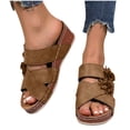 thumbnail image 6 of LOVZFMLL Women's Wedge Platform Sandals Summer Strappy Open Toe Dressy Slide Sandals Comfortable Walking Floral Slippers Brown 9, 6 of 9
